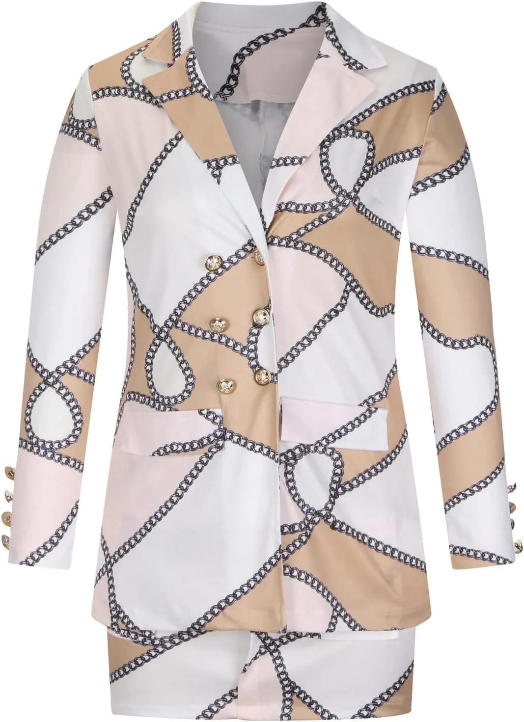 Women's 2 Piece Outfits Elegant Double Breasted Long Sleeve Blazer Jacket and Mini Skirt Set Business Casual Suits