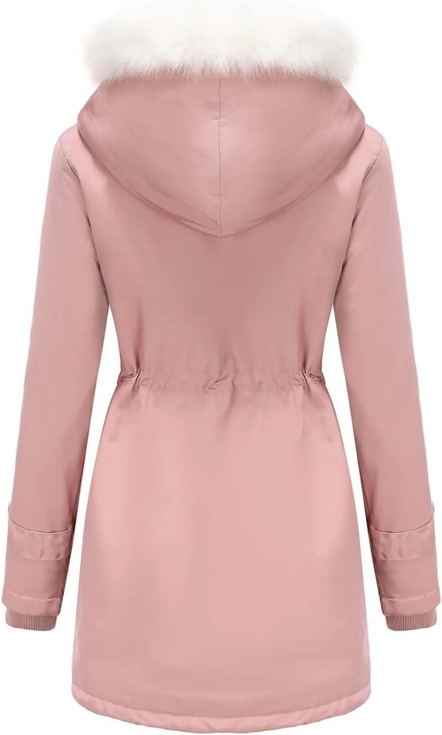 Women's 2024 Winter Warm Coats With Hood Sherpa Lined Thick Jacket Long Sleeve Fleece Outerwear With Pockets