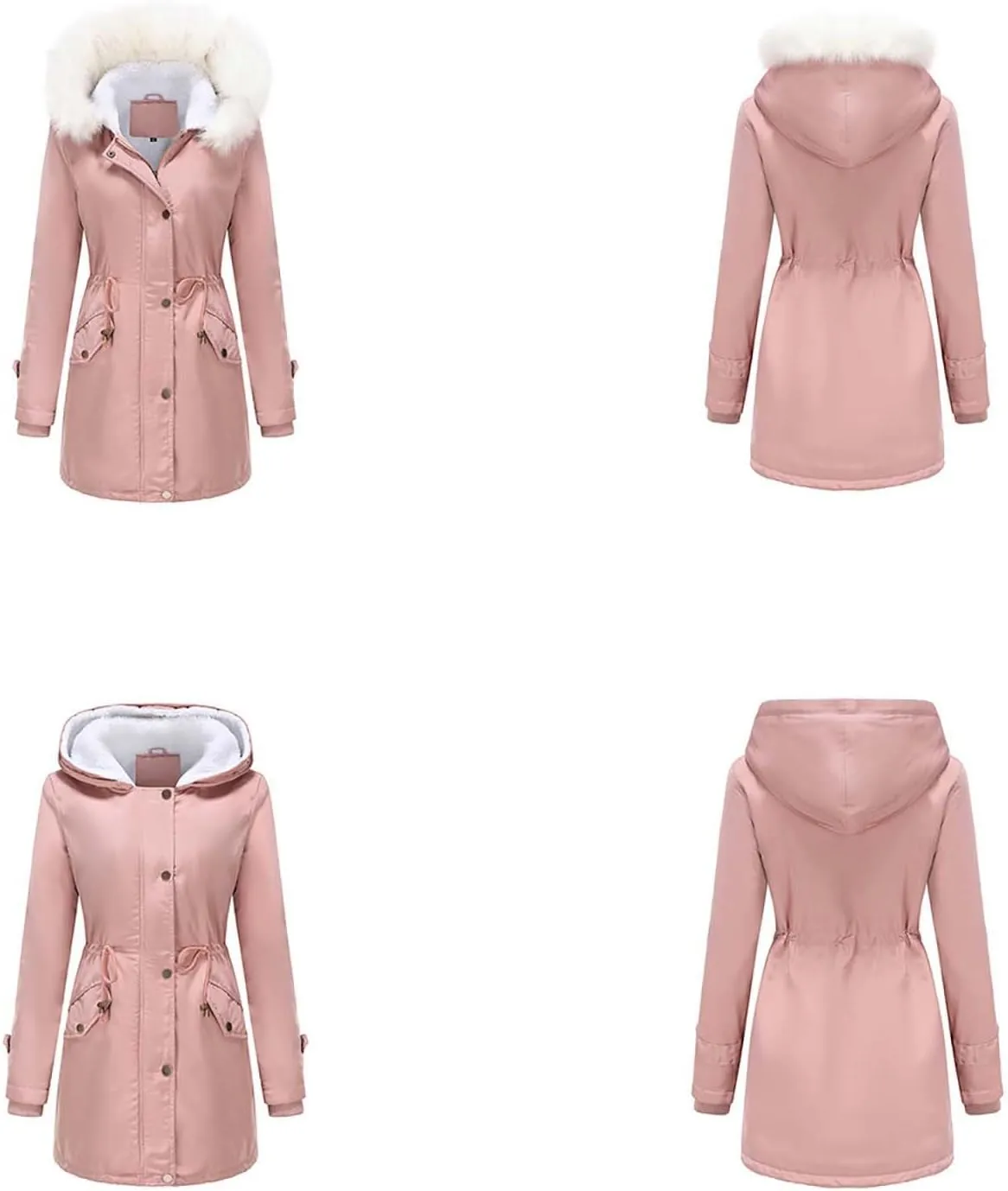Women's 2024 Winter Warm Coats With Hood Sherpa Lined Thick Jacket Long Sleeve Fleece Outerwear With Pockets