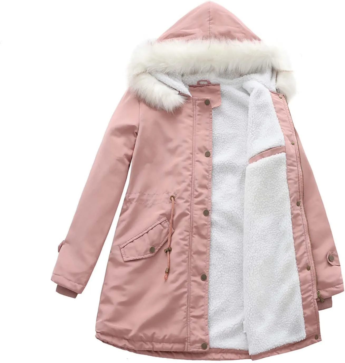 Women's 2024 Winter Warm Coats With Hood Sherpa Lined Thick Jacket Long Sleeve Fleece Outerwear With Pockets