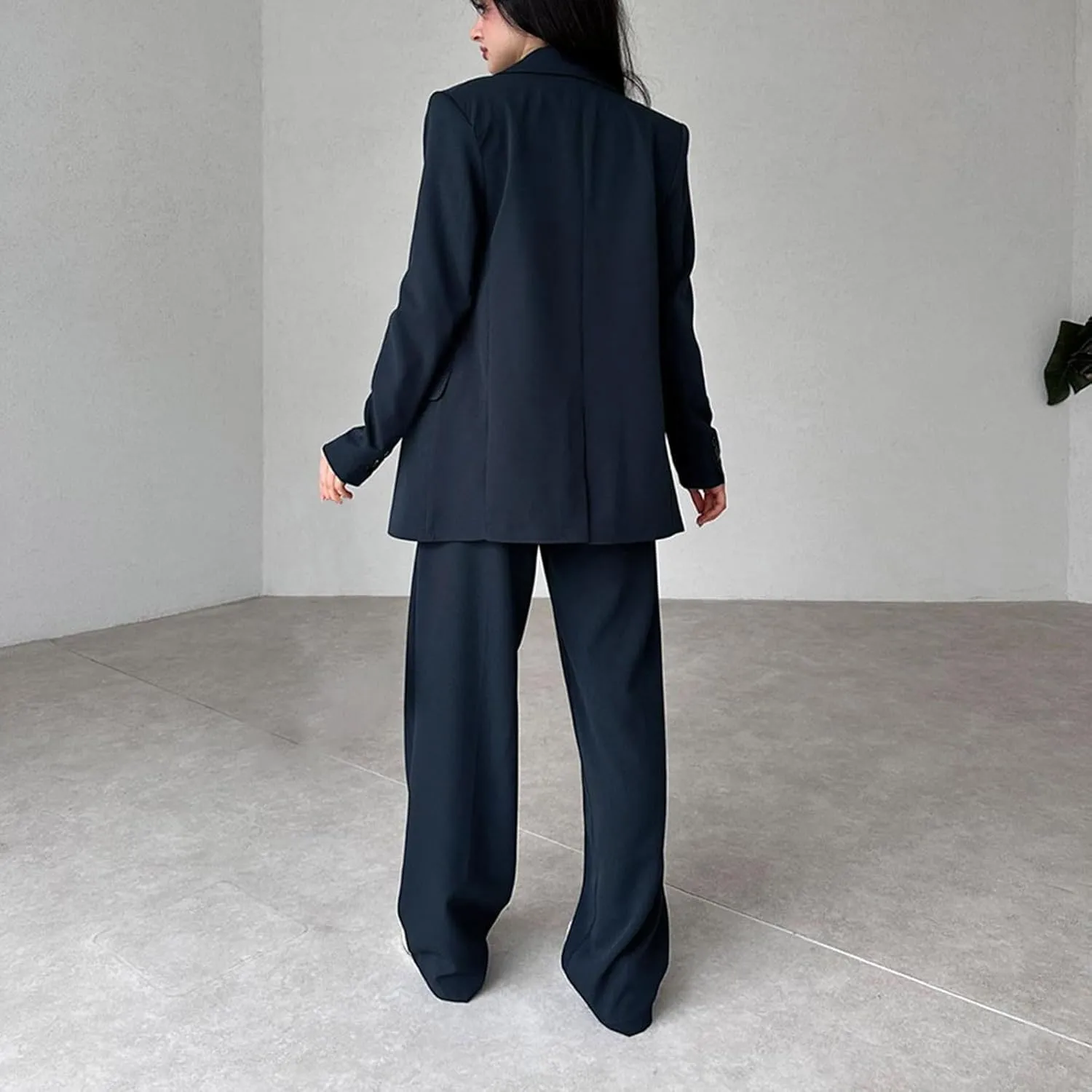 Womens Blazer 2 Piece Outfits Business Work Oversized Jacket Wide Leg Dress Pants Dressy Casual Suit Set with Pocket