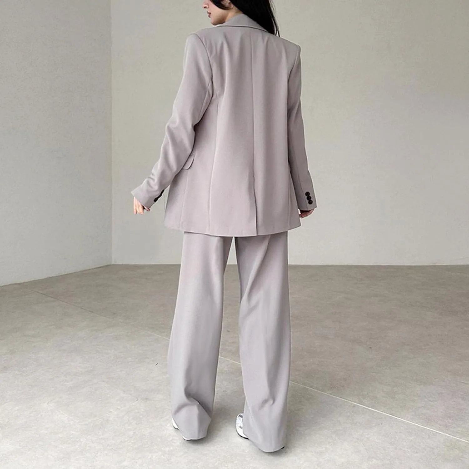 Womens Blazer 2 Piece Outfits Business Work Oversized Jacket Wide Leg Dress Pants Dressy Casual Suit Set with Pocket
