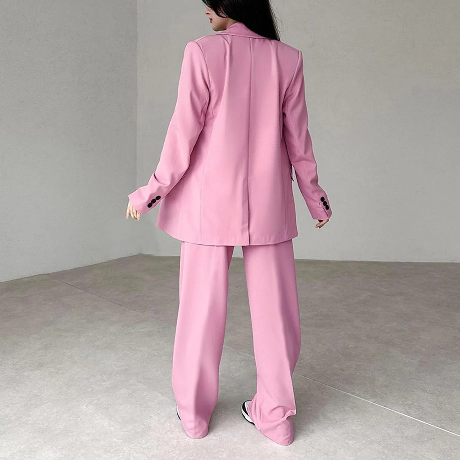 Womens Blazer 2 Piece Outfits Business Work Oversized Jacket Wide Leg Dress Pants Dressy Casual Suit Set with Pocket