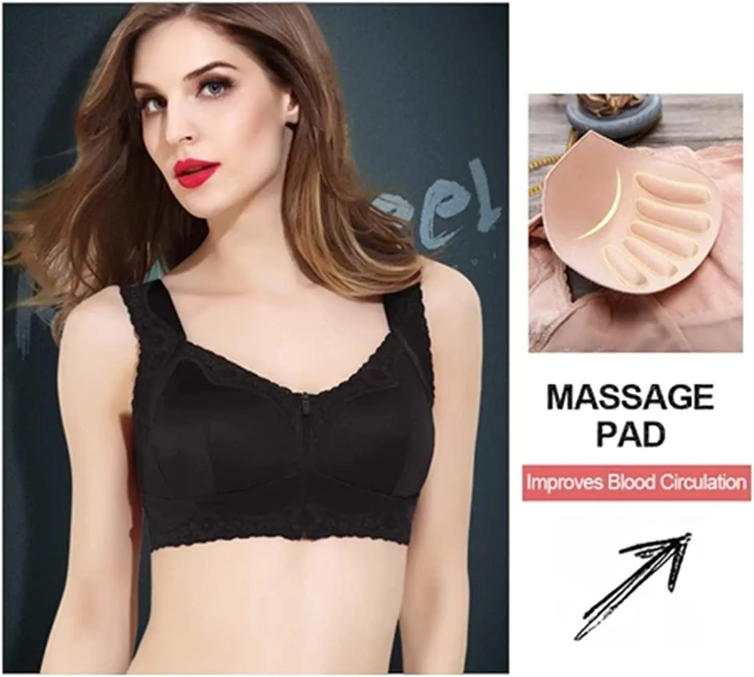 Womens Bras No Underwire Full Support Wireless Anti-Sagging Kendally Bras Front Zip Breathable Satin Lace Bralettes