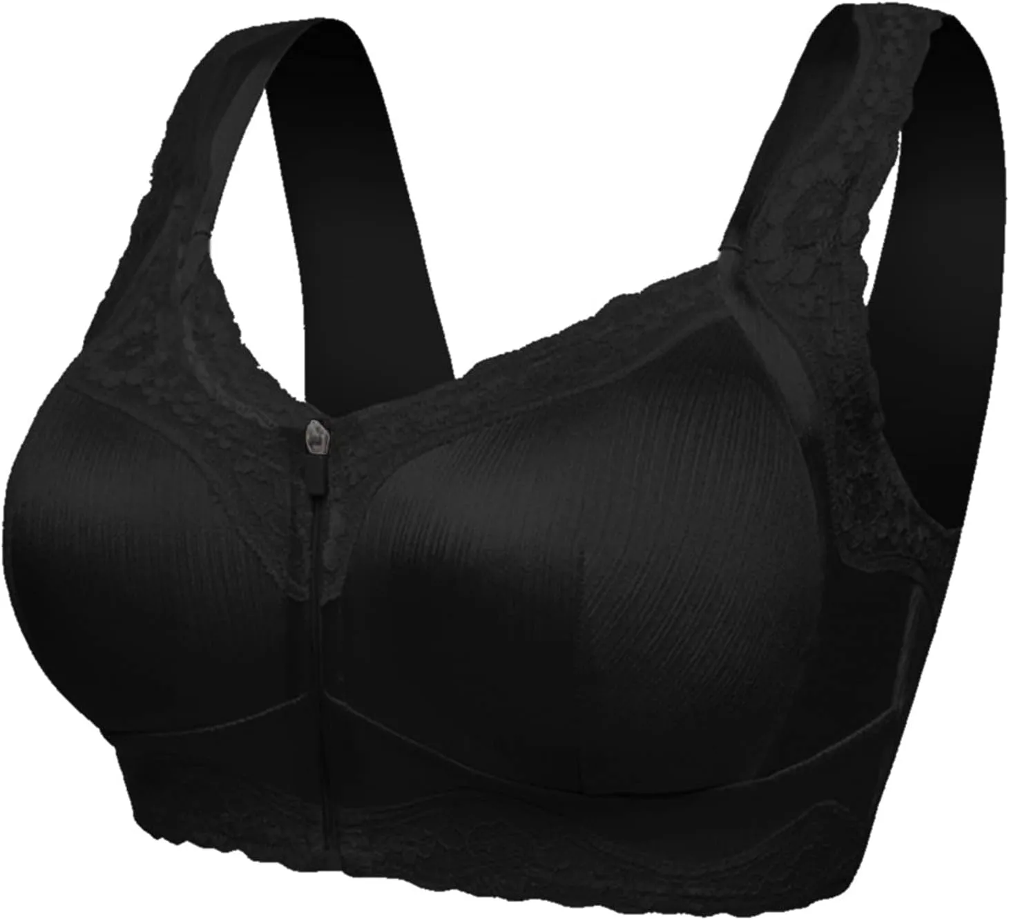 Womens Bras No Underwire Full Support Wireless Anti-Sagging Kendally Bras Front Zip Breathable Satin Lace Bralettes