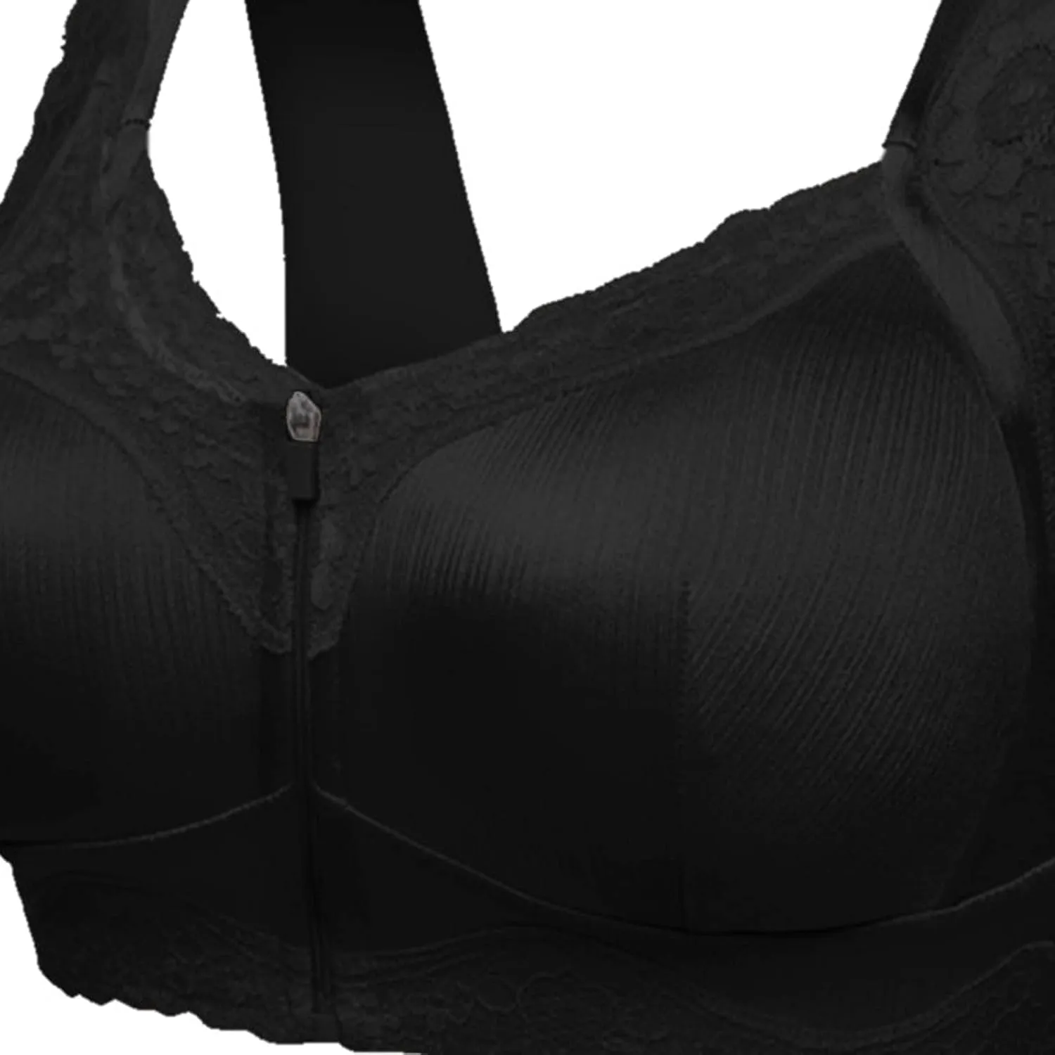 Womens Bras No Underwire Full Support Wireless Anti-Sagging Kendally Bras Front Zip Breathable Satin Lace Bralettes