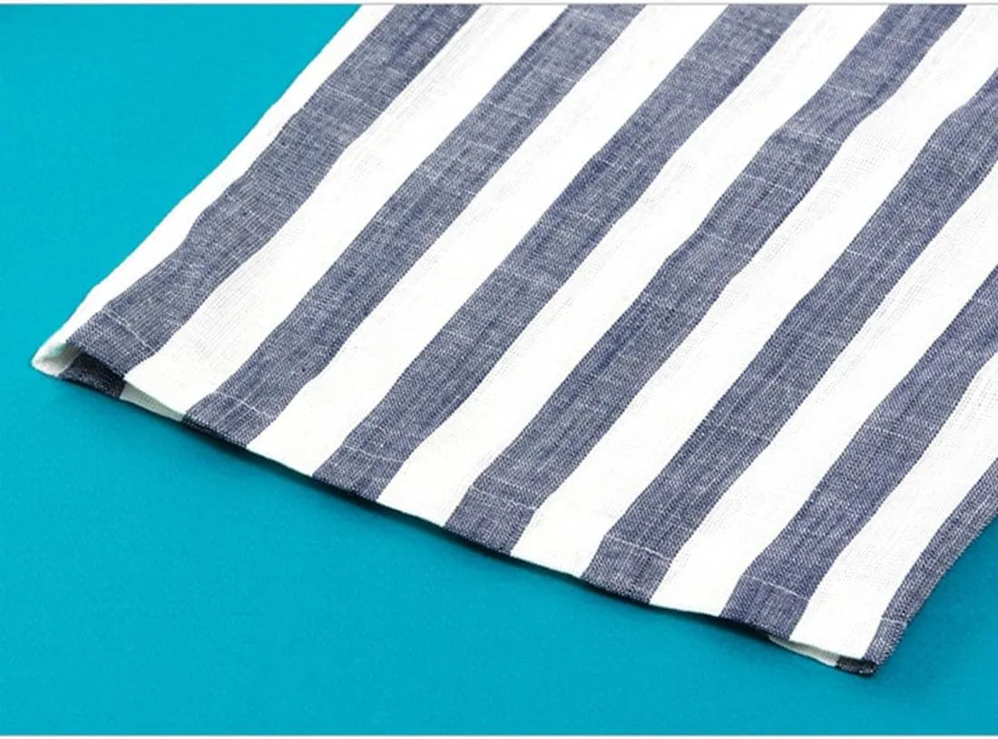 Women's Casual Striped Cotton Linen Comfy Elastic Waist Wide Leg Pants