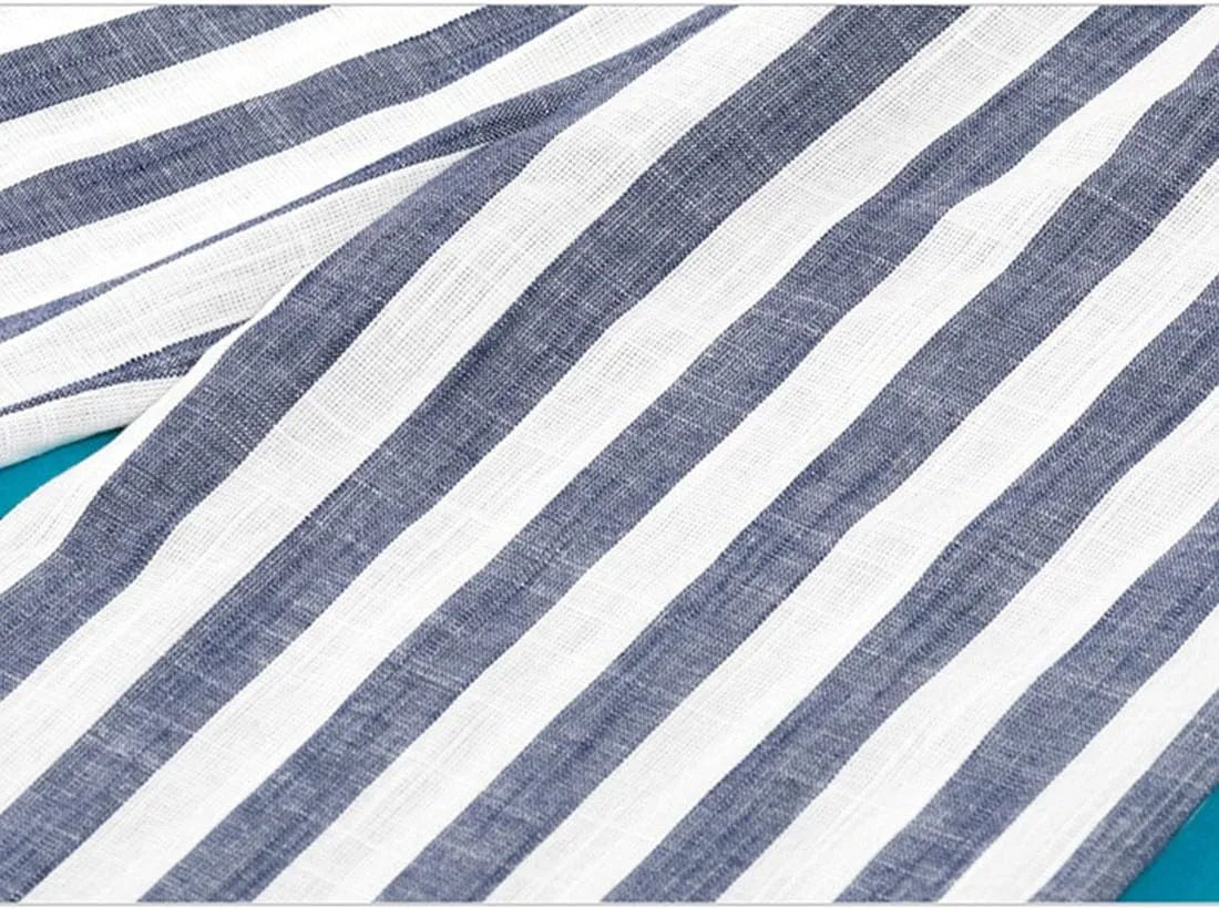 Women's Casual Striped Cotton Linen Comfy Elastic Waist Wide Leg Pants