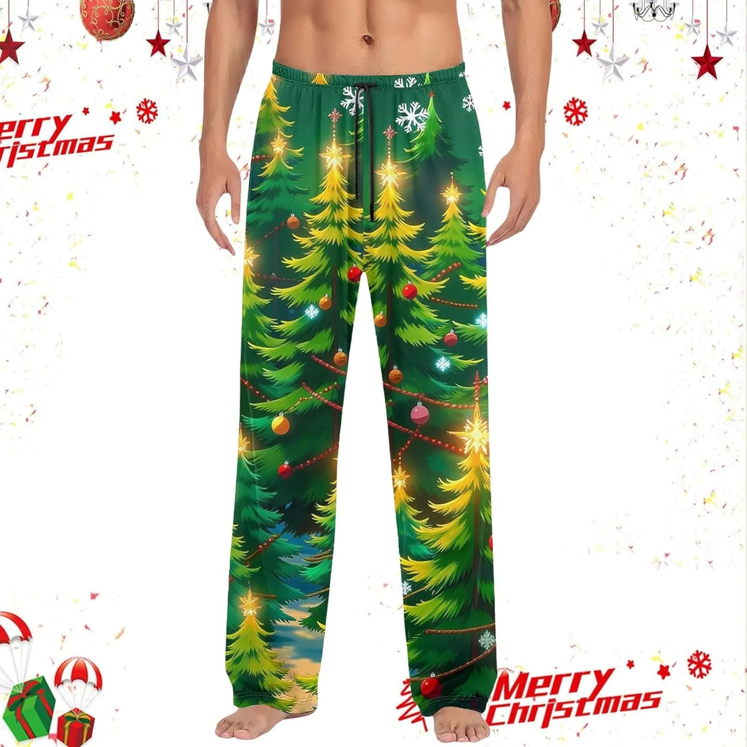 Womens Christmas Pajama Pants Funny Xmas Print Soft Comfy Wide Leg Trousers Bell Bottom Sleep Clothing