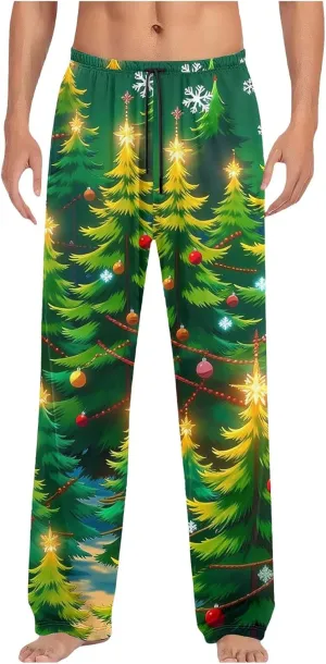 Womens Christmas Pajama Pants Funny Xmas Print Soft Comfy Wide Leg Trousers Bell Bottom Sleep Clothing