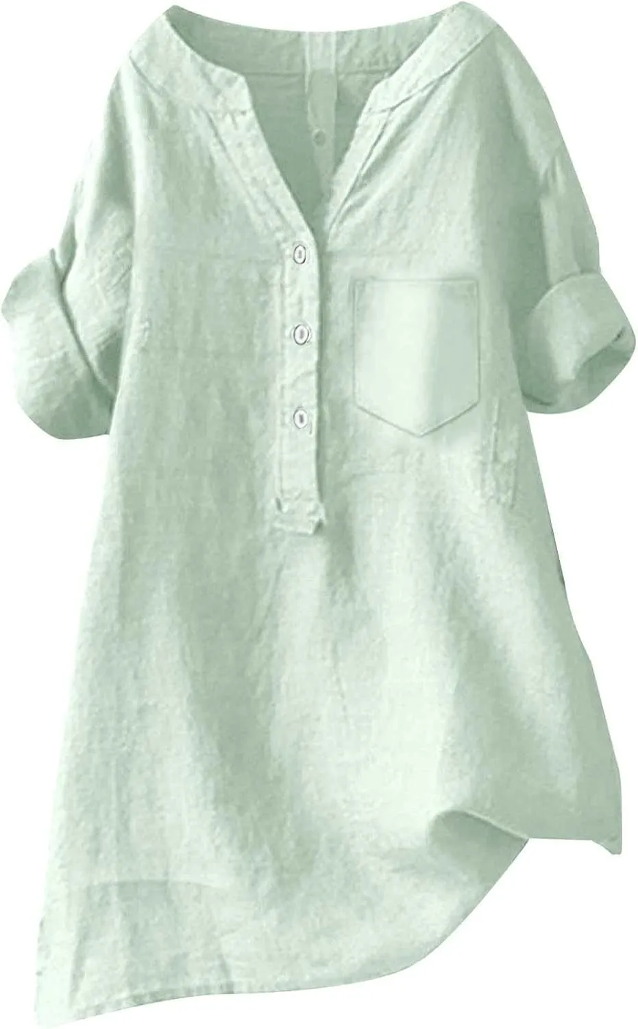 Womens Collared Button Down Shirts Solid Long Sleeve Linen Summer Casual Dress Blouse Top Loose Fit Tee Tops