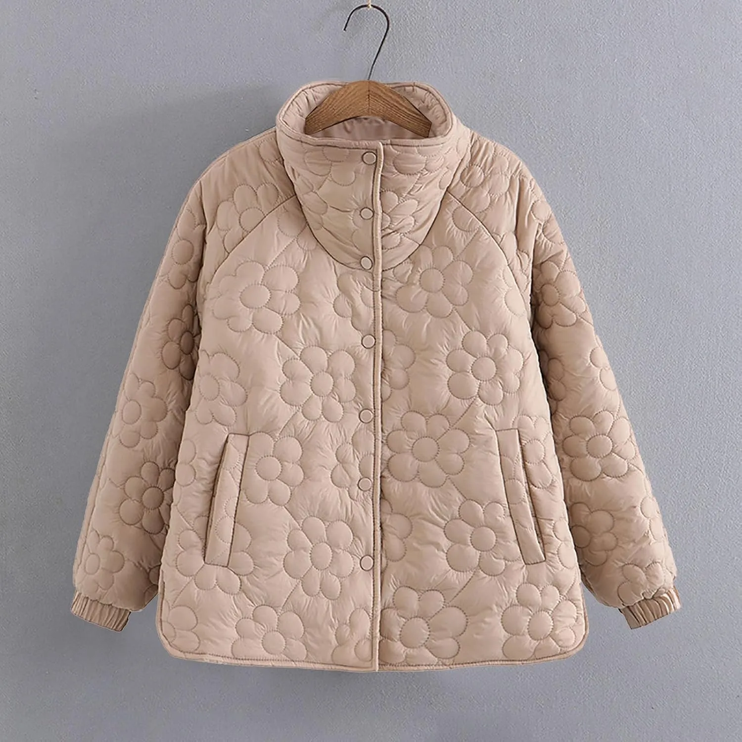 Women's Down Jackets Lapel Buttons Closed Casual Puffer Jacket Coat Cozy Lightweight Long Sleeve Floral Fuzzy Outwear