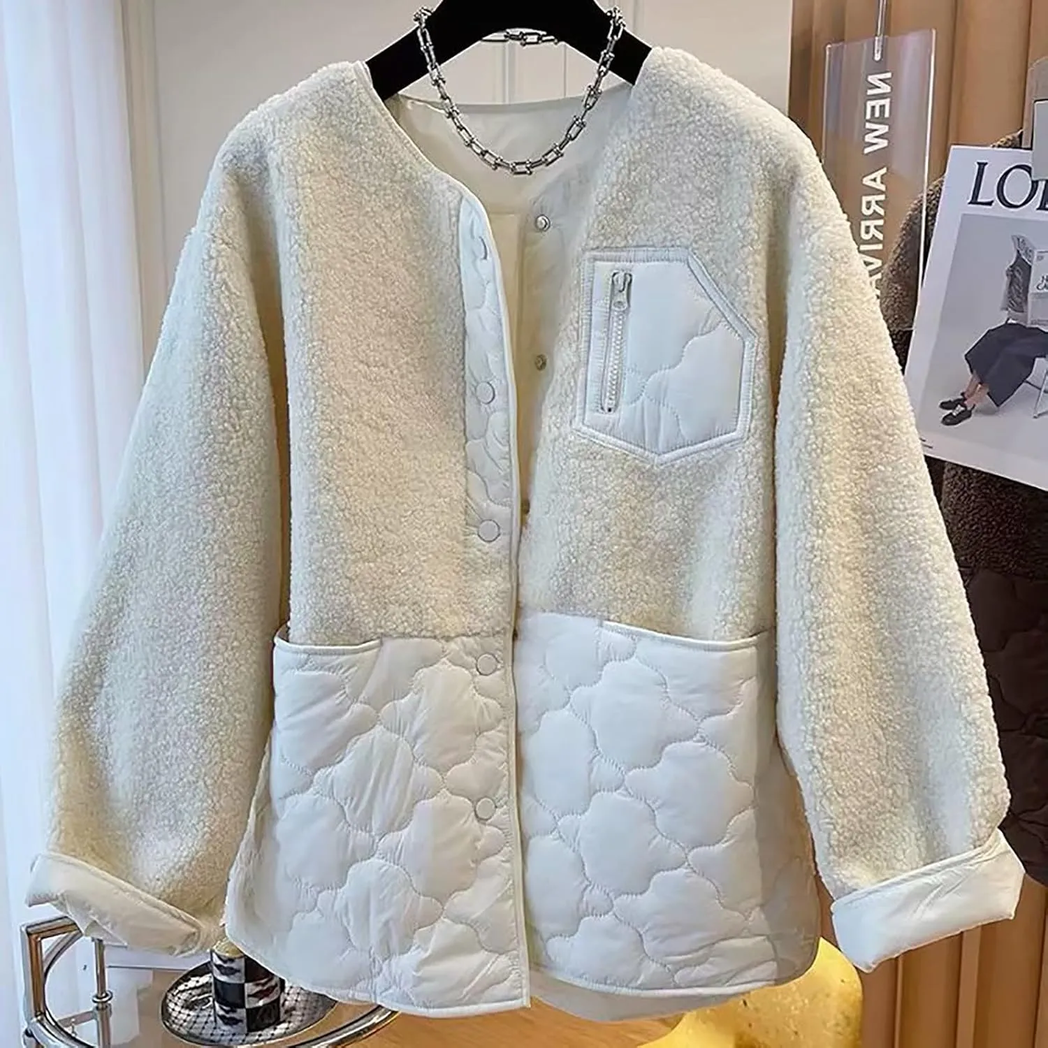 Women's Down Jackets Lapel Buttons Closed Casual Puffer Jacket Coat Cozy Lightweight Long Sleeve Floral Fuzzy Outwear