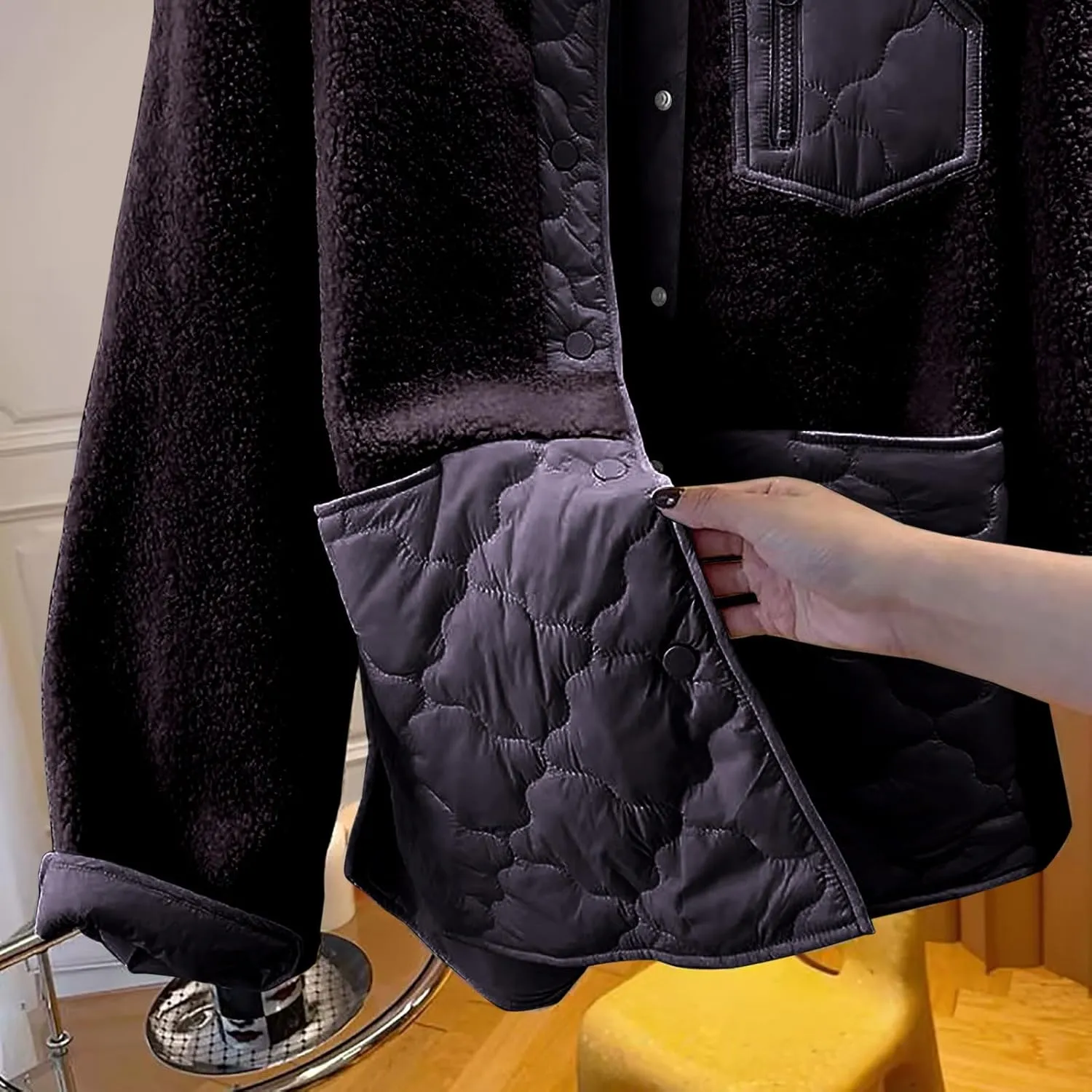 Women's Down Jackets Lapel Buttons Closed Casual Puffer Jacket Coat Cozy Lightweight Long Sleeve Floral Fuzzy Outwear