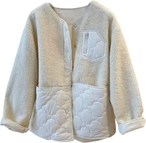 Women's Down Jackets Lapel Buttons Closed Casual Puffer Jacket Coat Cozy Lightweight Long Sleeve Floral Fuzzy Outwear
