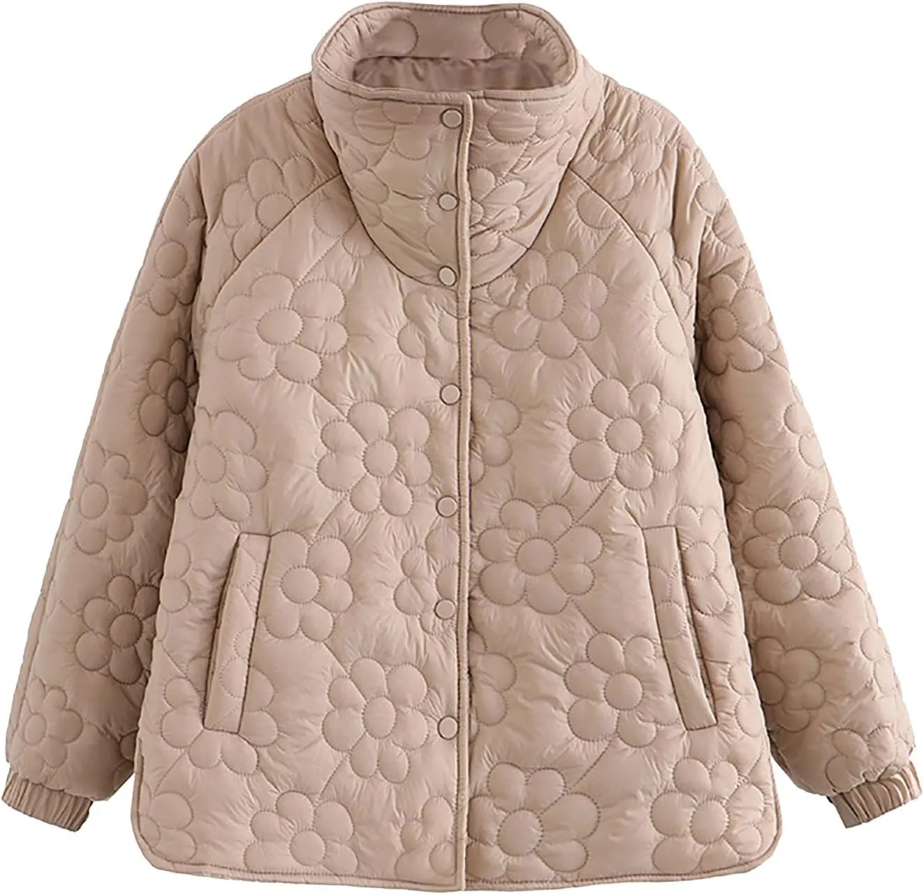Women's Down Jackets Lapel Buttons Closed Casual Puffer Jacket Coat Cozy Lightweight Long Sleeve Floral Fuzzy Outwear