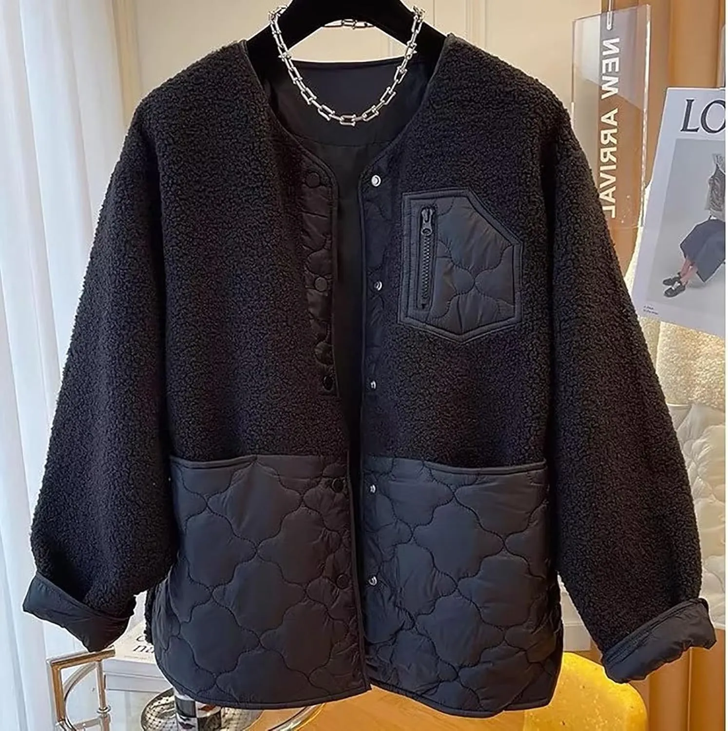 Women's Down Jackets Lapel Buttons Closed Casual Puffer Jacket Coat Cozy Lightweight Long Sleeve Floral Fuzzy Outwear