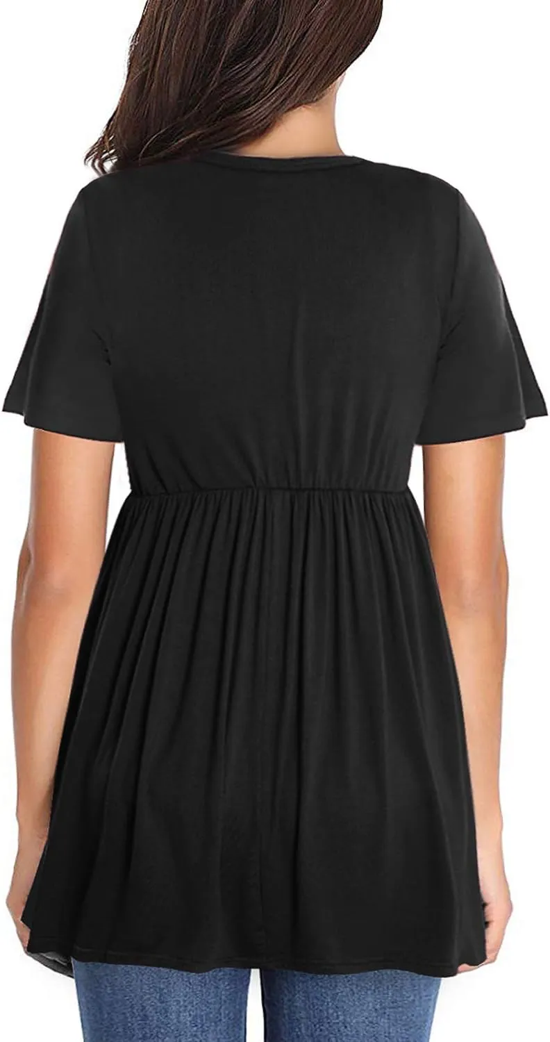 Womens Flattering Maternity Tops Comfy Short Sleeve Pleated Pregnancy Shirt