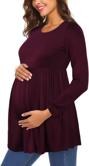 Womens Flattering Maternity Tops Comfy Short Sleeve Pleated Pregnancy Shirt