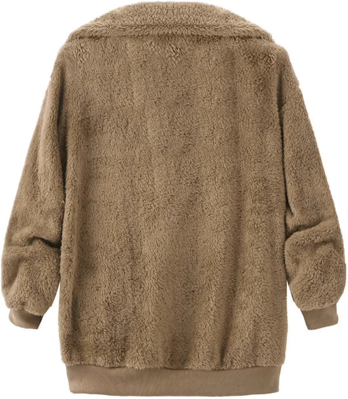 Womens Fuzzy Fleece Open Front Cardigan Jacket Oversized Long Sleeve Lapel Sherpa Warm Teddy Coat With Pockets
