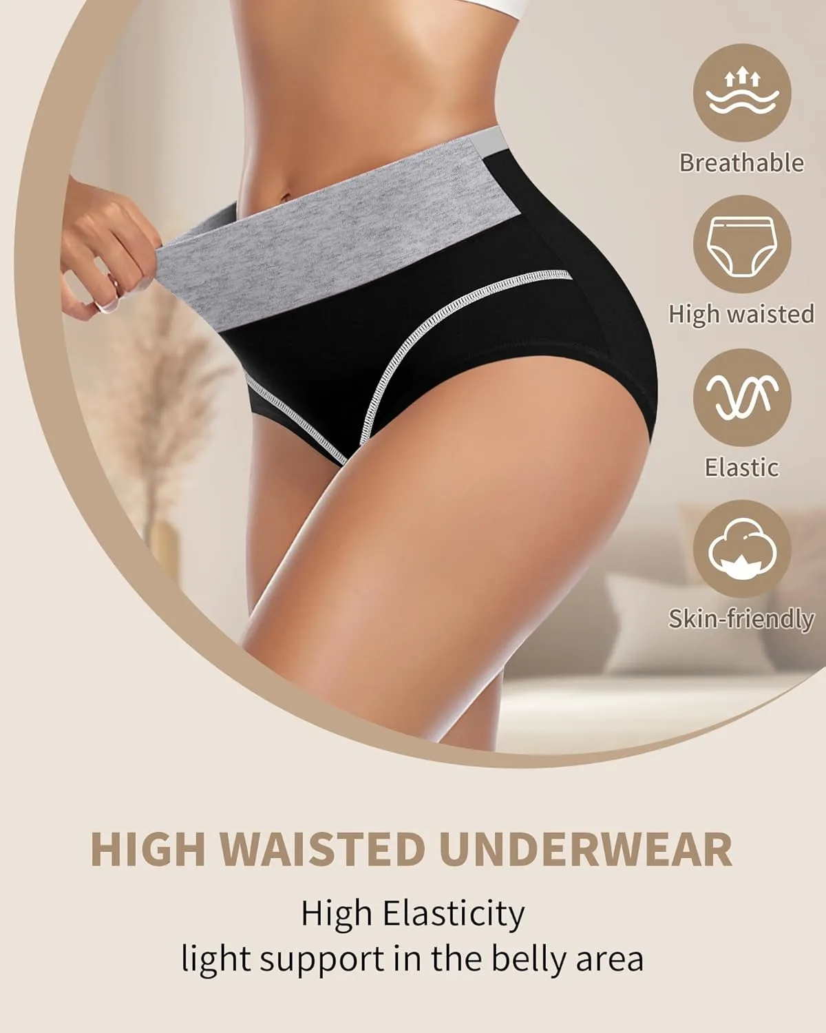 Women's High Waisted Cotton Underwear Tummy Control Underwear Stretch Soft Full Coverage Briefs Panties Multipack