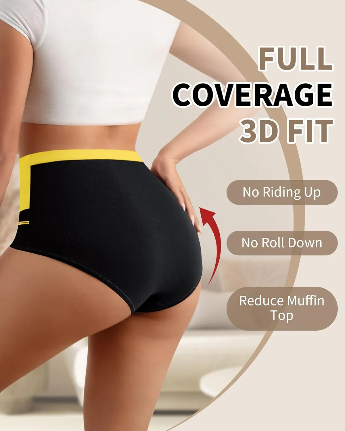 Women's High Waisted Cotton Underwear Tummy Control Underwear Stretch Soft Full Coverage Briefs Panties Multipack