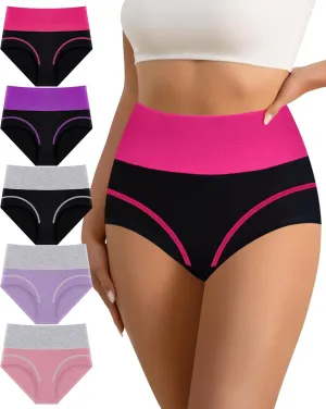 Women's High Waisted Cotton Underwear Tummy Control Underwear Stretch Soft Full Coverage Briefs Panties Multipack