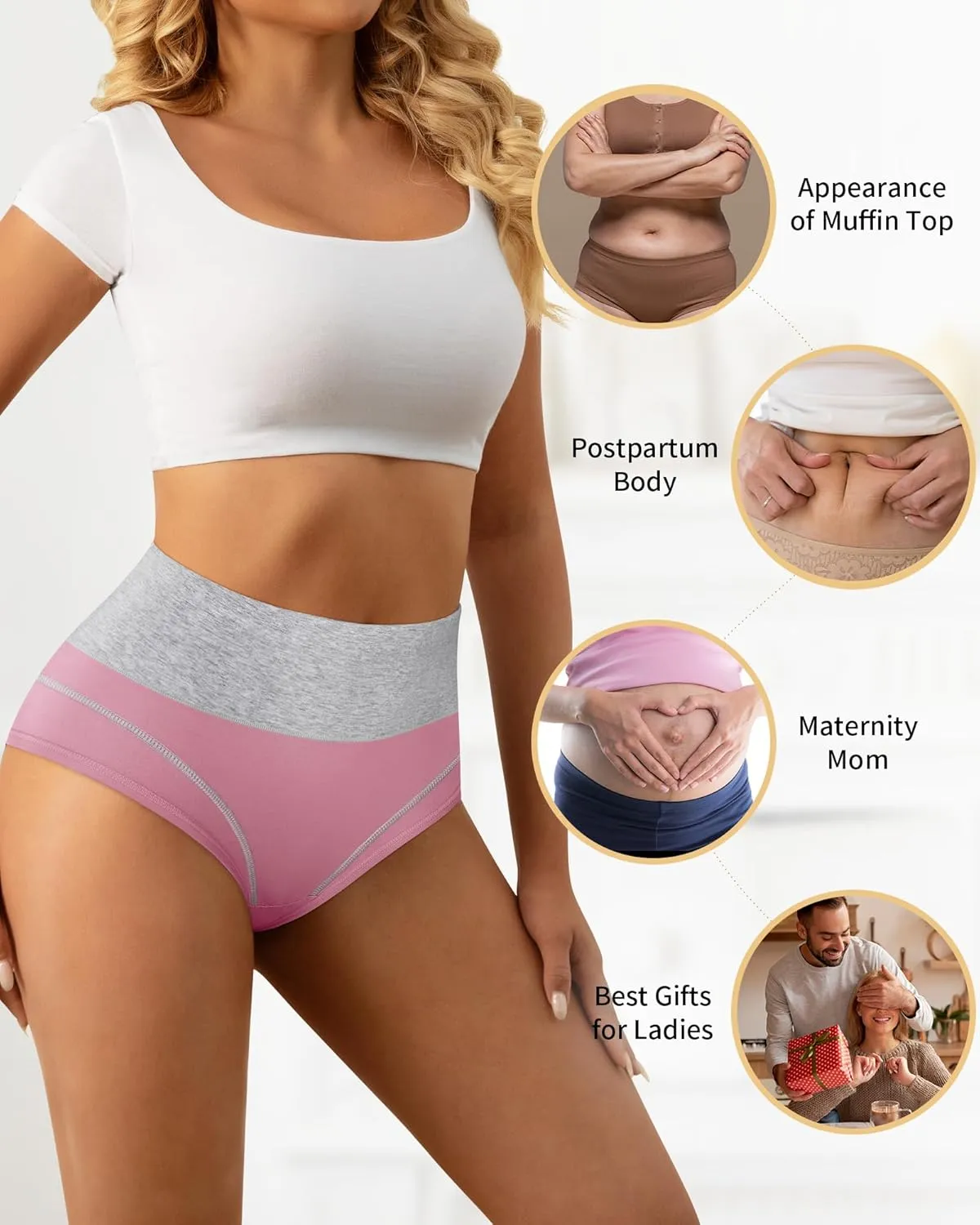 Women's High Waisted Cotton Underwear Tummy Control Underwear Stretch Soft Full Coverage Briefs Panties Multipack