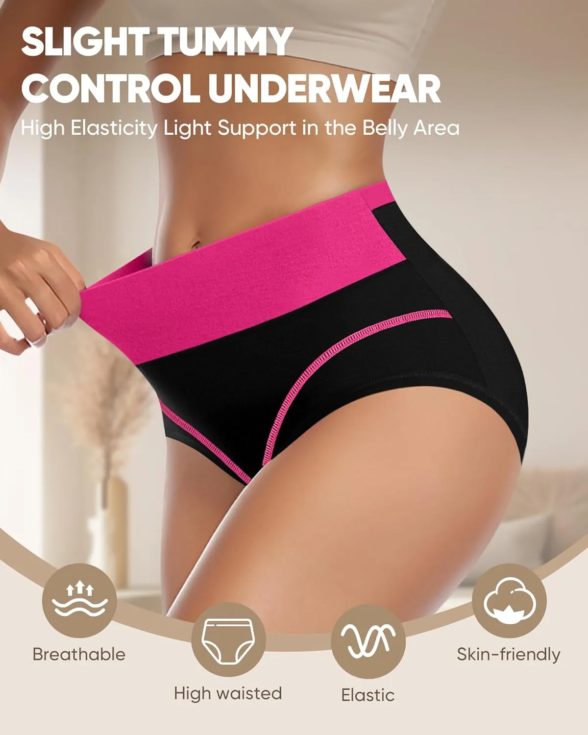 Women's High Waisted Cotton Underwear Tummy Control Underwear Stretch Soft Full Coverage Briefs Panties Multipack