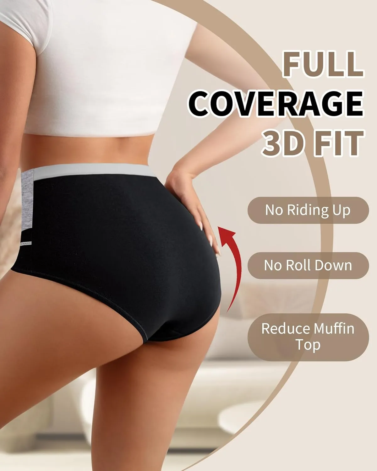 Women's High Waisted Cotton Underwear Tummy Control Underwear Stretch Soft Full Coverage Briefs Panties Multipack
