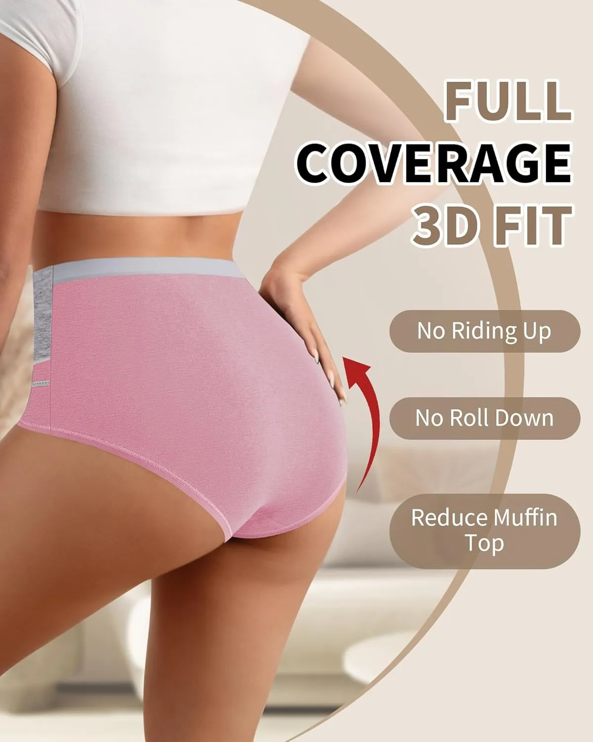 Women's High Waisted Cotton Underwear Tummy Control Underwear Stretch Soft Full Coverage Briefs Panties Multipack