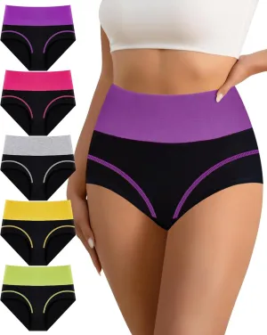 Women's High Waisted Cotton Underwear Tummy Control Underwear Stretch Soft Full Coverage Briefs Panties Multipack
