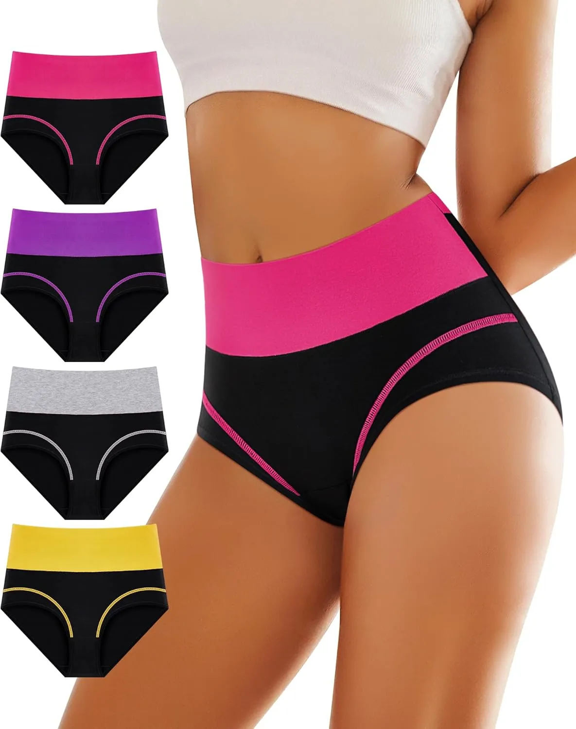 Women's High Waisted Cotton Underwear Tummy Control Underwear Stretch Soft Full Coverage Briefs Panties Multipack