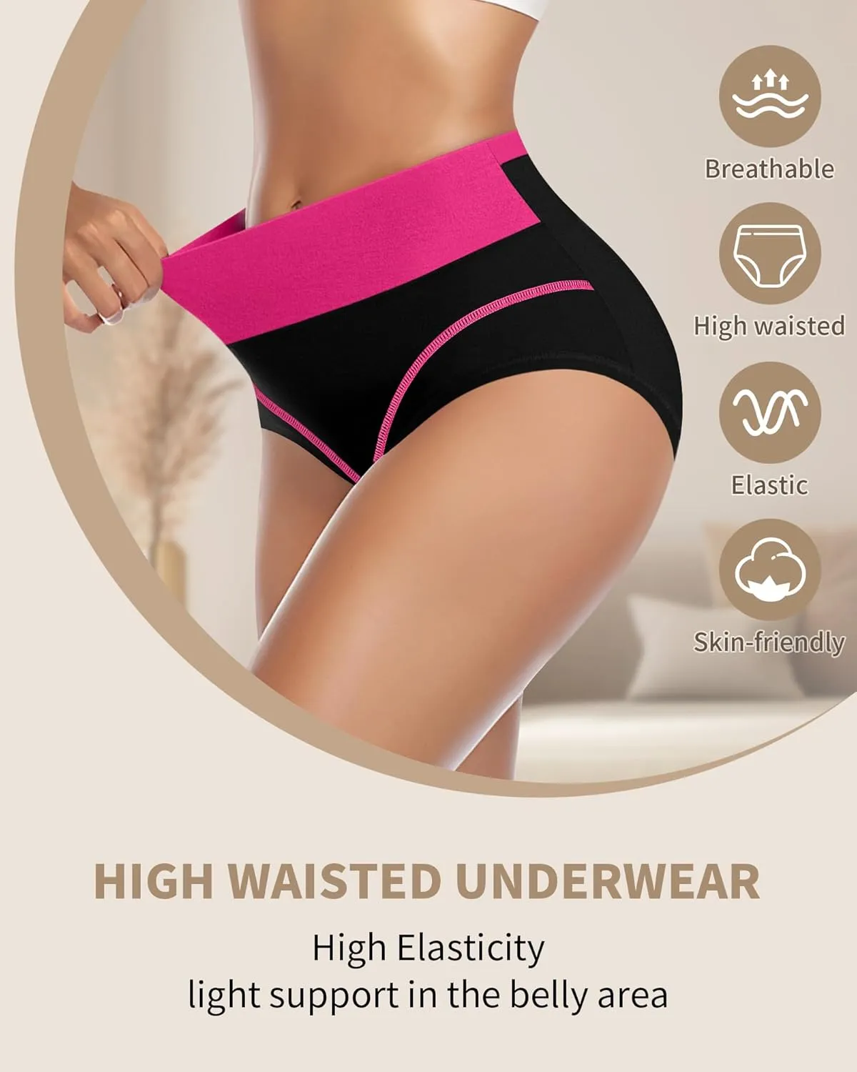 Women's High Waisted Cotton Underwear Tummy Control Underwear Stretch Soft Full Coverage Briefs Panties Multipack