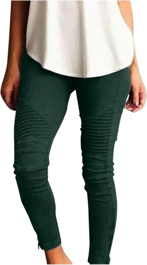 Womens High Waisted Stretch Jeggings with Pockets Casual Pull-On Moto Biker Leggings Slim Fit Skinny Jeans Pencil Denim Pants