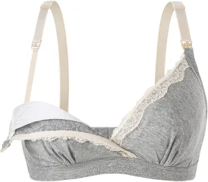 Women's Lace Nursing Bra Wirefree Padded Breastfeeding Maternity Bralette Cute Pregnancy Wrap V Neck Push Up Bras