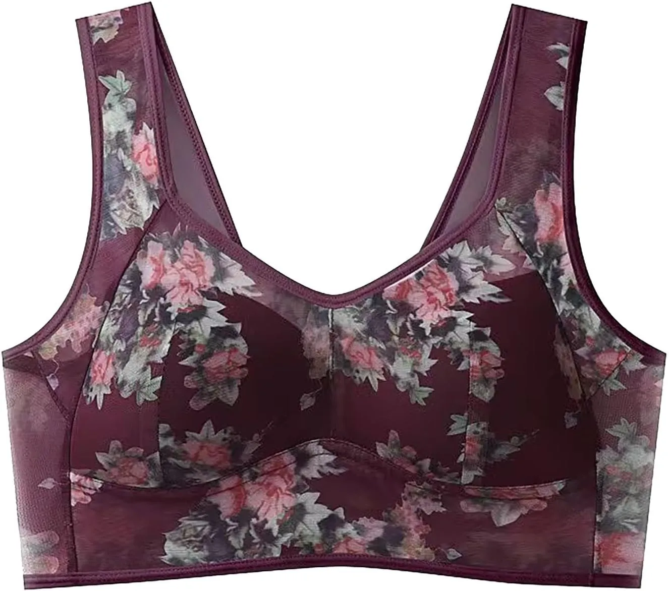 Women's Large Size Outer Wear Sexy Lace Mesh Printed Underwear Vest Full Cup Straps Bra for Women Womens