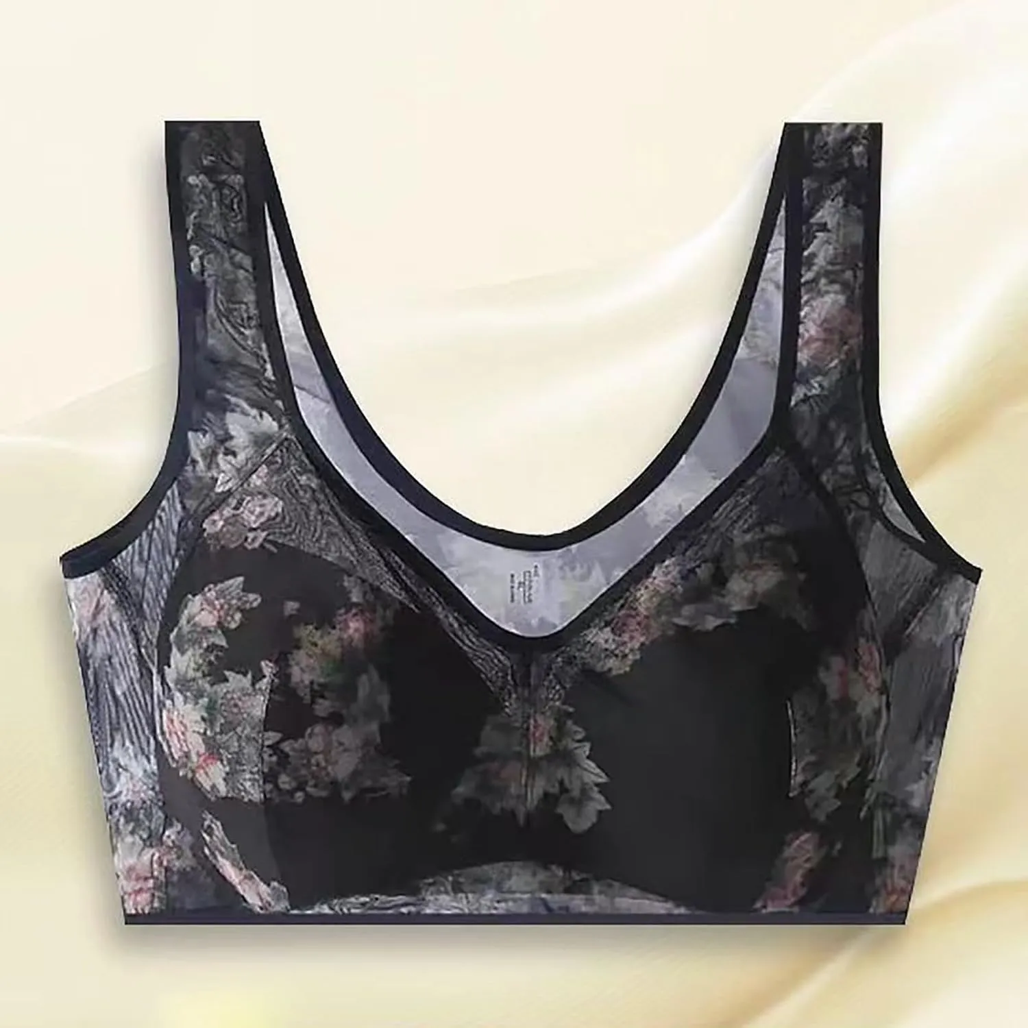 Women's Large Size Outer Wear Sexy Lace Mesh Printed Underwear Vest Full Cup Straps Bra for Women Womens