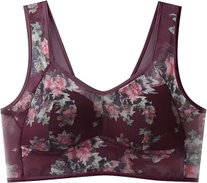 Women's Large Size Outer Wear Sexy Lace Mesh Printed Underwear Vest Full Cup Straps Bra for Women Womens