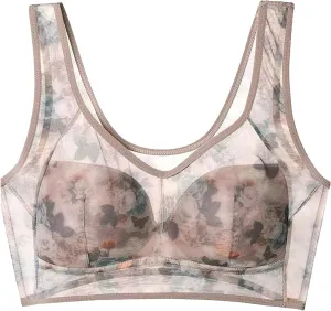 Women's Large Size Outer Wear Sexy Lace Mesh Printed Underwear Vest Full Cup Straps Bra for Women Womens