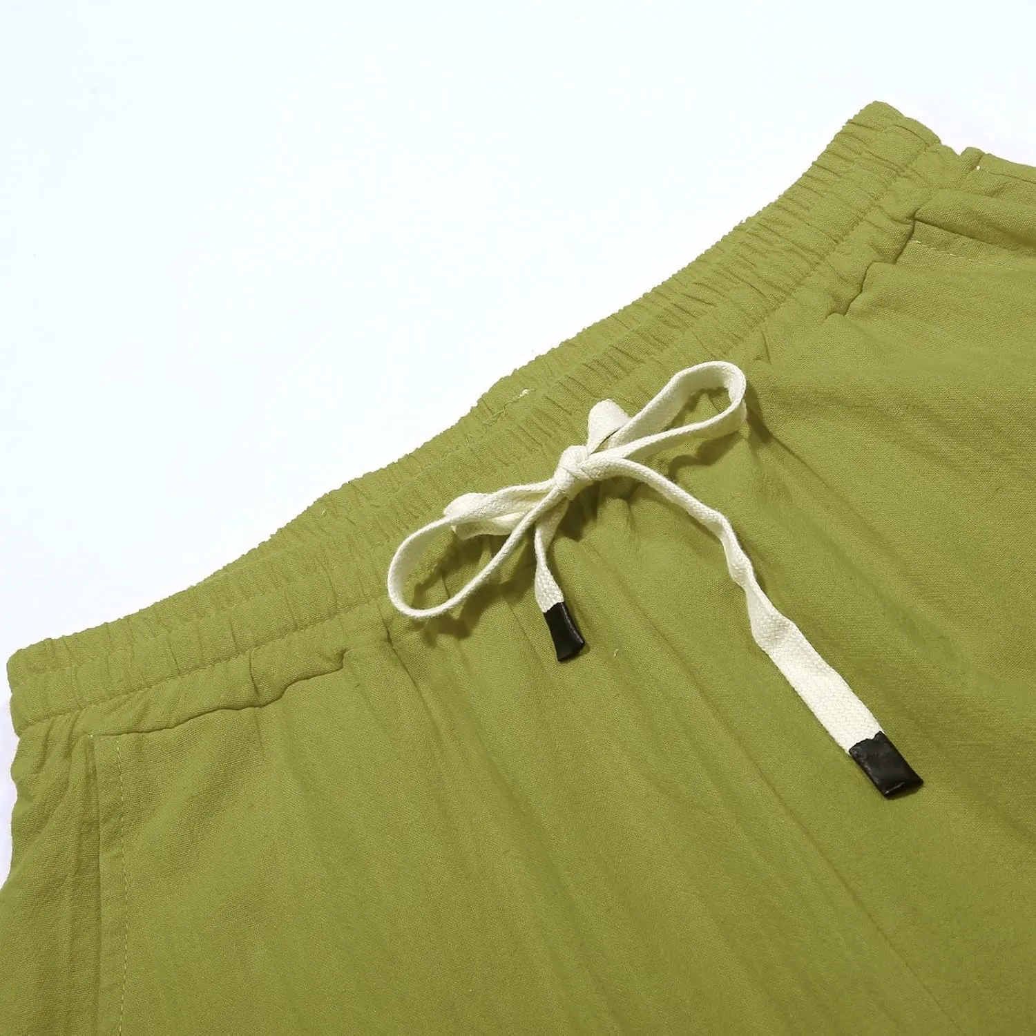 Women's Linen Pants with Side Buttons Summer Casual Lightweight Elastic Hight Waist Drawstring Loose Trousers