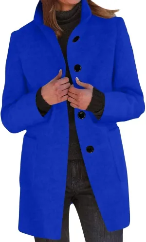 Womens Pea Coat Elegant Overcoat Single Breasted Winter Coat Dress Coat with Pockets