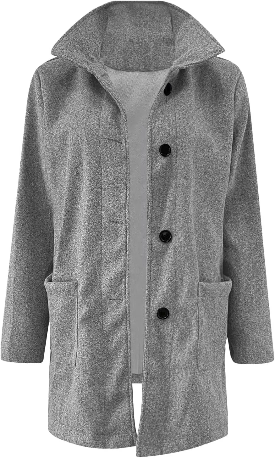 Womens Pea Coat Elegant Overcoat Single Breasted Winter Coat Dress Coat with Pockets