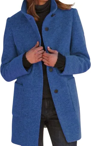 Womens Pea Coat Elegant Overcoat Single Breasted Winter Coat Dress Coat with Pockets