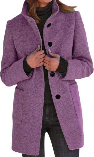 Womens Pea Coat Elegant Overcoat Single Breasted Winter Coat Dress Coat with Pockets