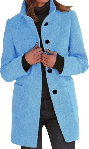 Womens Pea Coat Elegant Overcoat Single Breasted Winter Coat Dress Coat with Pockets