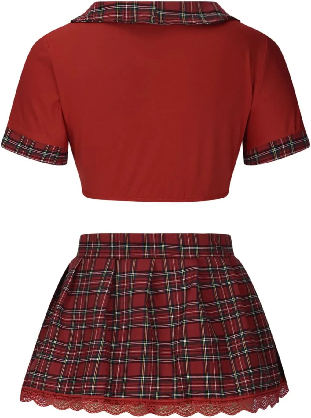 Women's Schoolgirl Lingerie Lace Up Crop Tops Mini Skirt Set Student Cosplay Costumes Sexy Roleplay Lingerie Suit