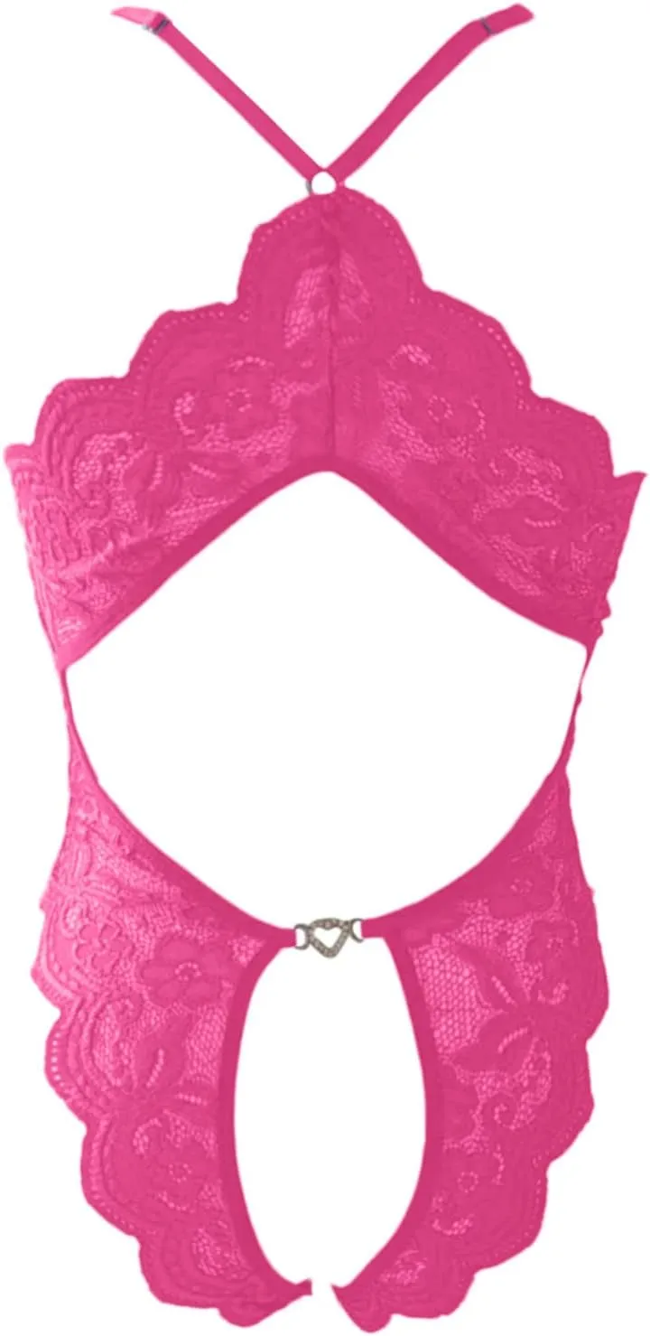 Women's Sexy Lingerie Lace Chemise Babydoll Nightie Wasit Mesh Plus Size Bodysuit Bow Tie Nightwear