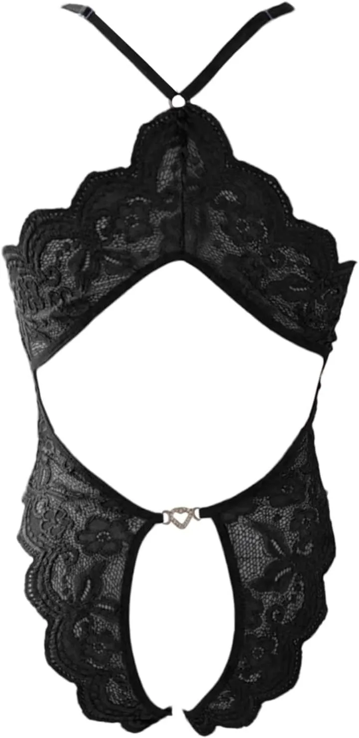Women's Sexy Lingerie Lace Chemise Babydoll Nightie Wasit Mesh Plus Size Bodysuit Bow Tie Nightwear