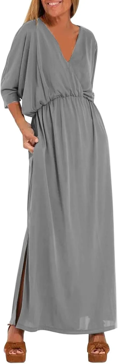 Women's Solid Color High Waist Slit Dress Holiday Beach Split Maxi Dresses Swimsuit Cover Up Flowy Midi Dress